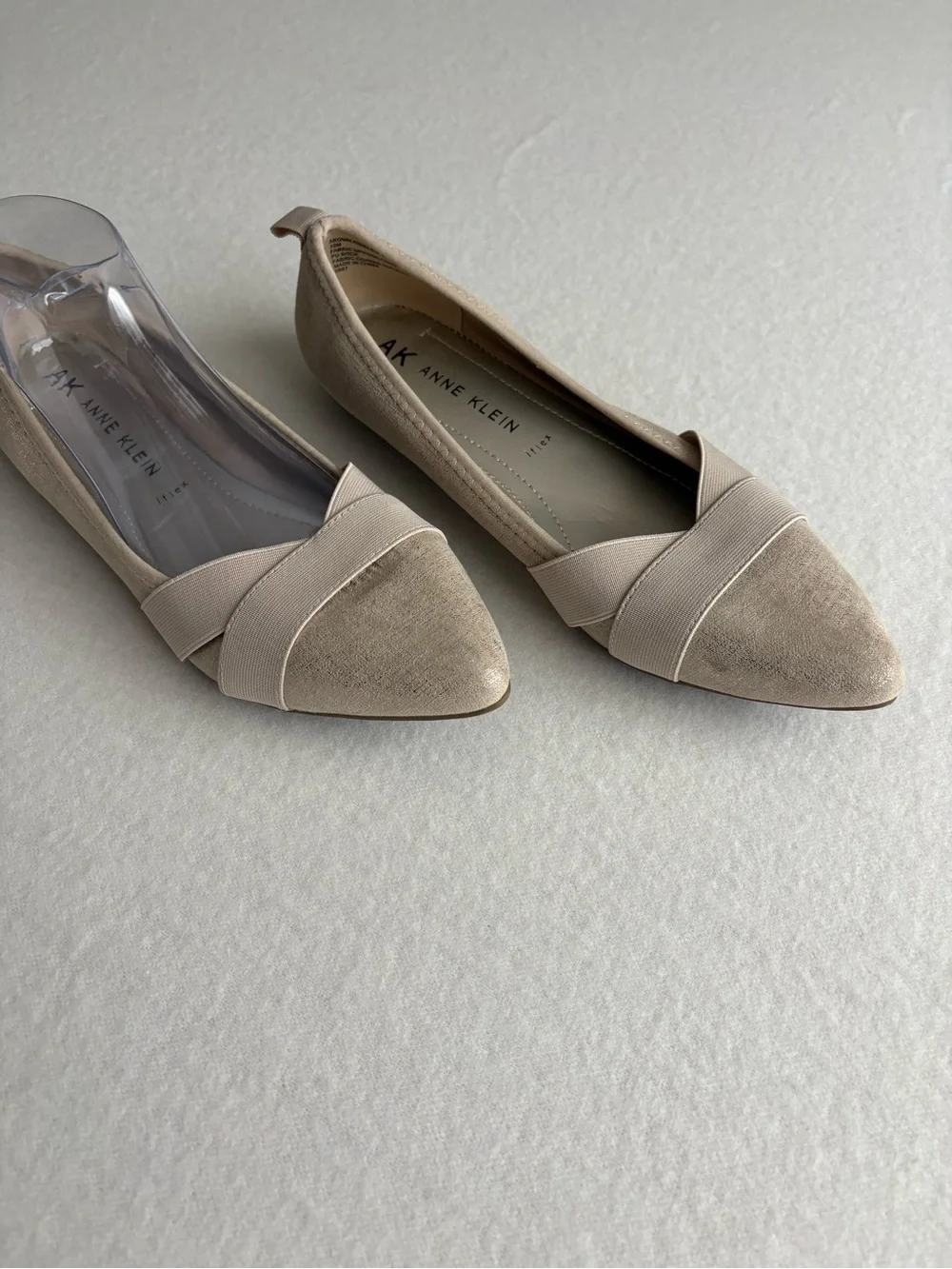 Anne Klein Light Beige Pointed Toe Flats with Crossover Strap